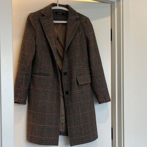 Lauren Ralph Lauren Brown and Black Plaid Wool-Blend Pea Coat
